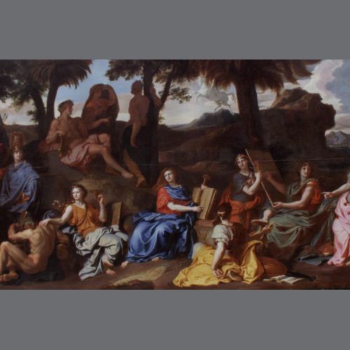 After Clenaing A classical painting depicting a group of people in ancient garments, some seated and some standing, in a natural outdoor setting.